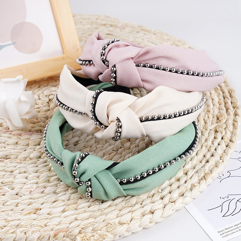 2021 new cross-border French headband women's European and American simple knotted head buckle chain fabric wide-edge headband hair cave women