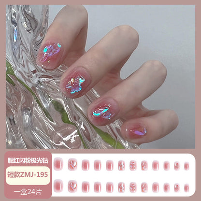 Wearable nail tips wholesale medium and long ice transparent oolong gradient peach nail art finished nail stickers false nails