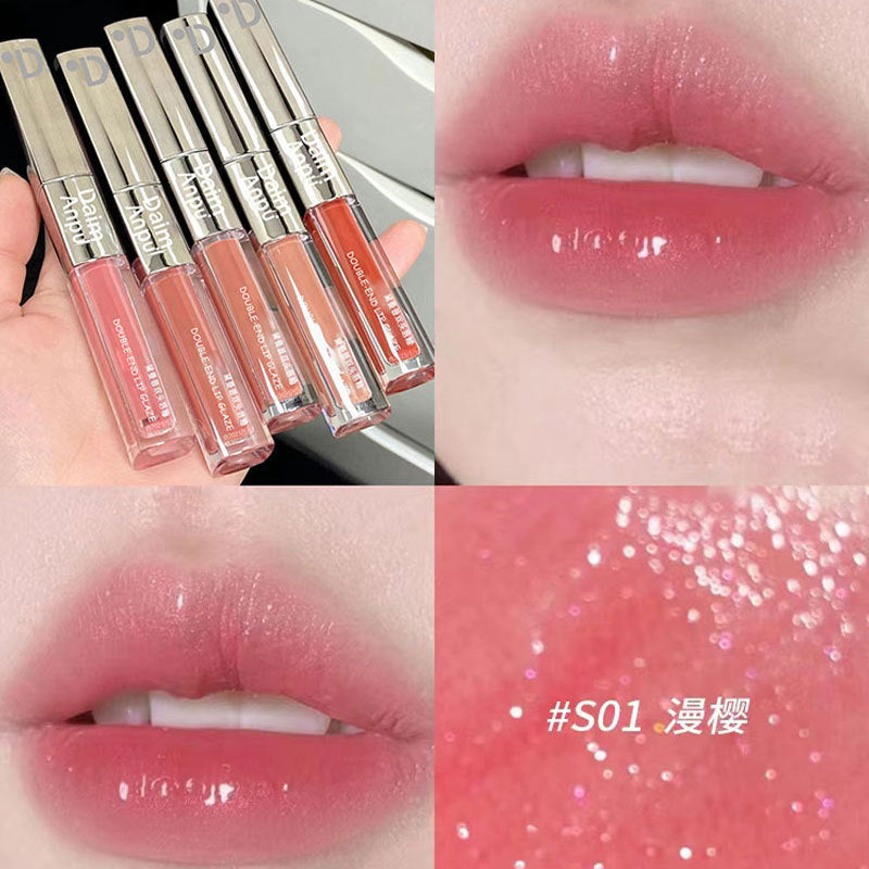 Daimanpu square tube double-headed mirror lip glaze is not easy to stain the cup student moisturizing lip gloss lip gloss water gloss lipstick cross-border