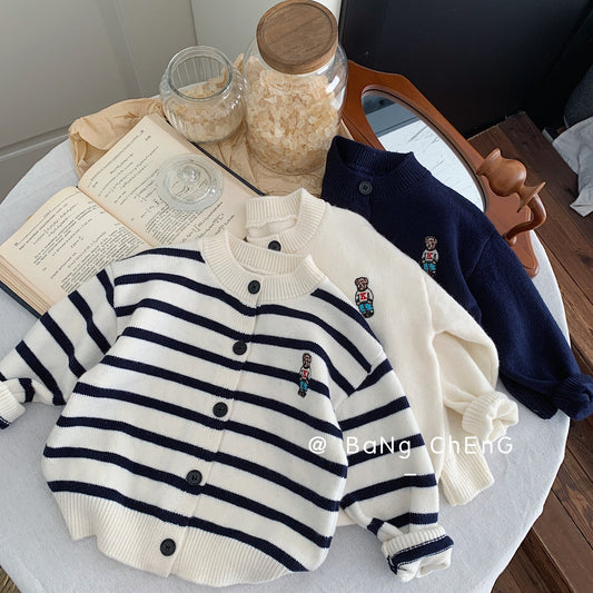 Children's sweater Bangcheng 2024 new children's clothing knitted cardigan boys and girls bear embroidered tops and jackets MY0008