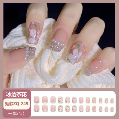 Wearable nail wholesale Xiaohongshu hot-selling nail art nail tips medium and long glitter black bow detachable nail stickers