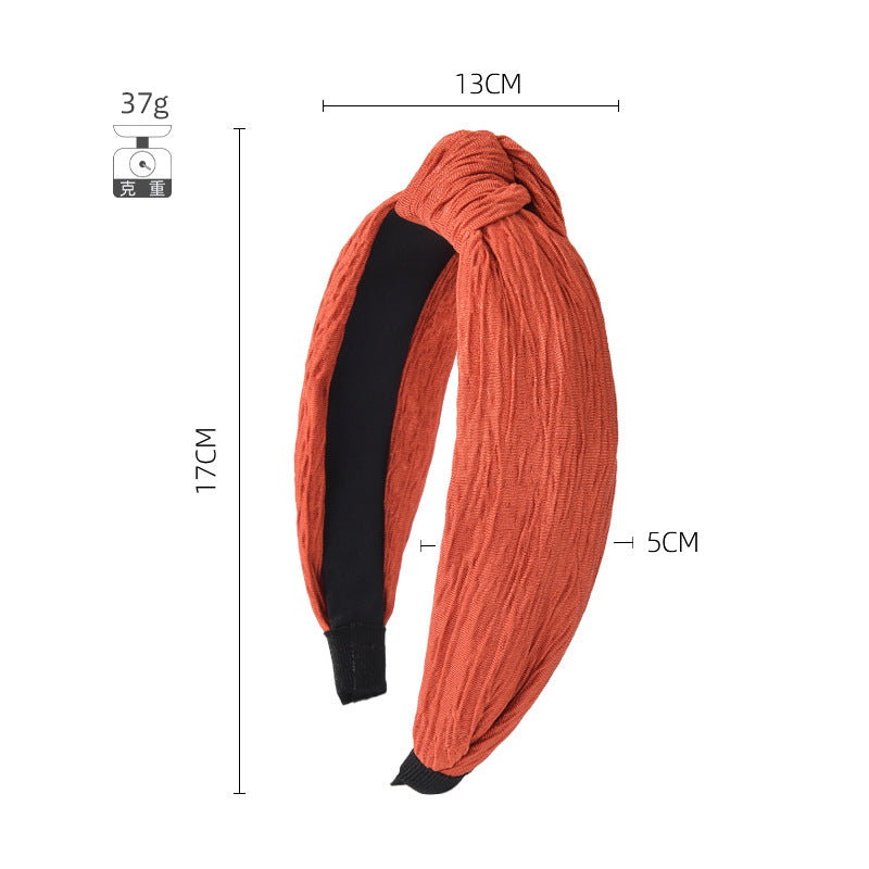 欧美新款法式打结头扣褶皱发箍女纯色发卡简约宽边头箍发捆批发