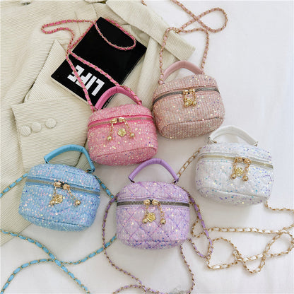 Diamond children's bag high-end parent-child handbag fashionable personality girls' messenger bag small Chanel style sequined backpack 