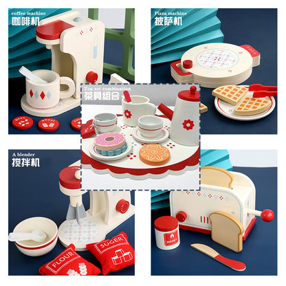 Children's fun wooden simulation kitchen girl dessert afternoon tea tableware set educational parent-child play house toys