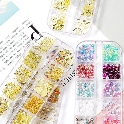 Nail accessories rhinestones flat bottom diamonds hollow rivet nail stickers diamond sequins colored diamonds flat bottom pearl shell pieces Japanese style