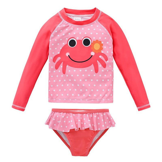 Children's split swimsuit girls long-sleeved cartoon two-piece suits medium and large children's swimsuit 1-8 years old foreign trade swimsuit spot 