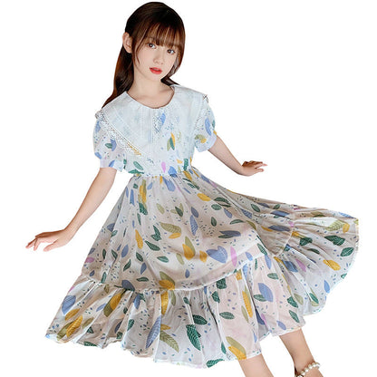 Children's summer dress new chiffon floral long skirt net celebrity beach skirt seaside holiday style Thailand lazy style