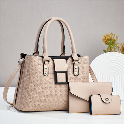 Bags for women 2024 autumn and winter new trend women's bags woven pattern mother-and-child bag three-piece set crossbody shoulder handbag 