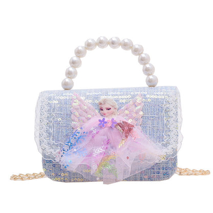 Children's Bags Fashion Chanel Style Chain Bag Princess Pearl Handbag Trendy Children Cute Doll Single Shoulder Small Square Bag