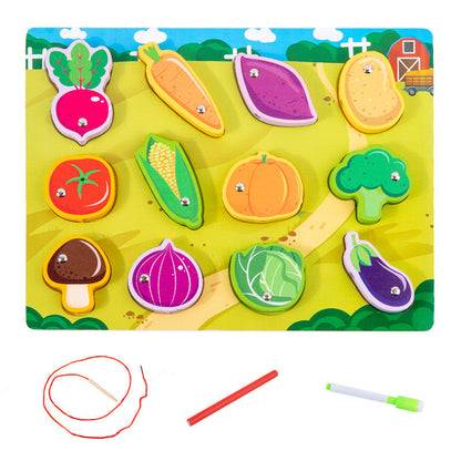 Children's wooden double-sided multifunctional pairing board threading rope drawing board children's fishing string jewelry educational toys