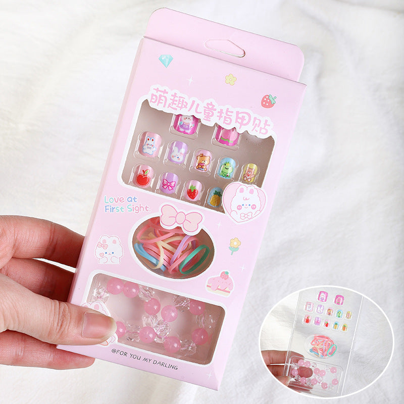 Children's nail stickers nail art patches wearable nails new wearable bracelet rubber band cartoon toy set nail pieces