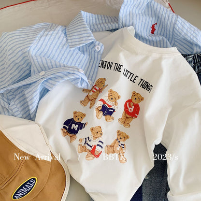 Children's T-shirt 2024 Bangcheng Spring New Boys and Girls Printed Cartoon Bear Casual Long Sleeve T-shirt Trend F0050