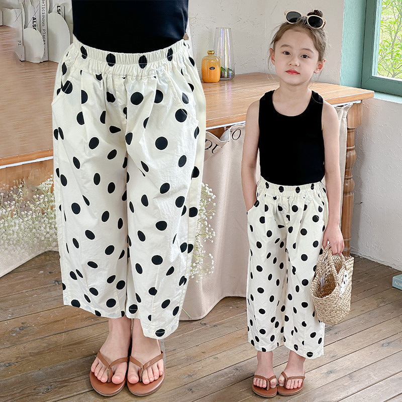 Girls' summer pure cotton anti-mosquito pants large polka dot closed cotton loose fat grandma pants Yamamoto thin style cool Korean version