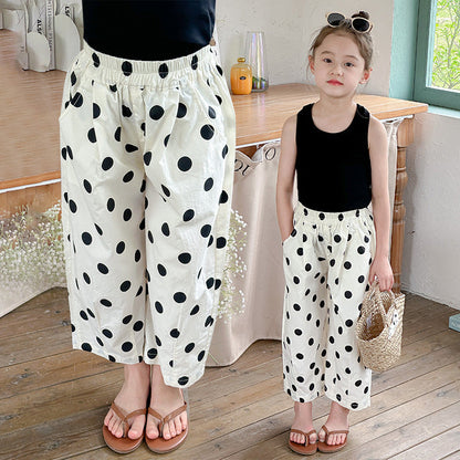 Girls' summer pure cotton anti-mosquito pants large polka dot closed cotton loose fat grandma pants Yamamoto thin style cool Korean version