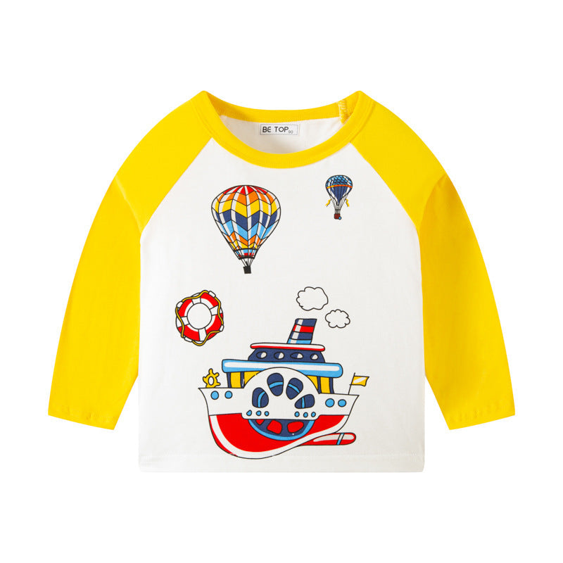 Korean children's clothing children's new autumn cartoon car pattern T-shirt boy's pure cotton sweater pullover bottoming shirt