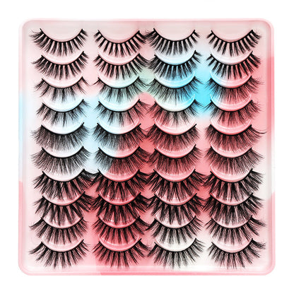 Dingsen false eyelashes factory cross-border stable supply 20 pairs of eyelashes set natural thick one-piece eyelashes