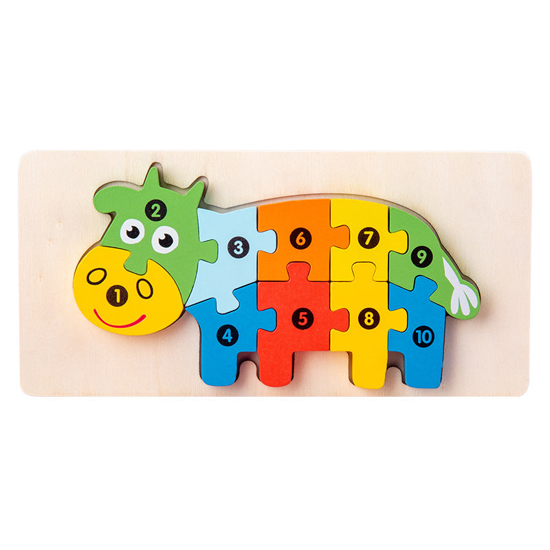 Wooden early education cognitive children's educational toys building blocks animal transportation shape matching 3d three-dimensional puzzle wholesale