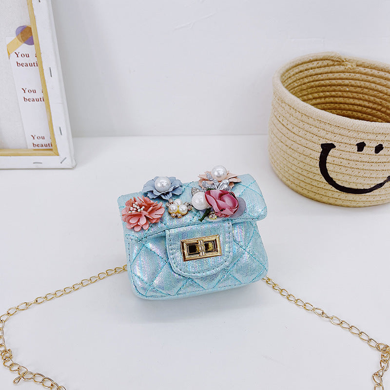 Korean fashion small square bag cartoon bunny pendant girl accessories bag shiny small square bag crossbody children's bag