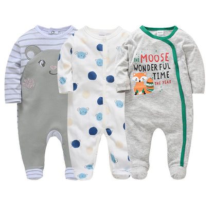 Crawling clothes pure cotton baby jumpsuit 3-piece set baby romper toddler foot-covered long-sleeved newborn pajamas cross-border wholesale