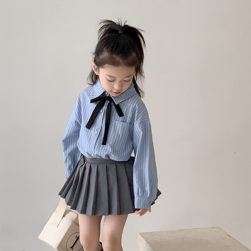 Korean children's clothing 2024 autumn new girls' college style long-sleeved shirt Korean version of small and medium-sized children's fashionable lapel shirt