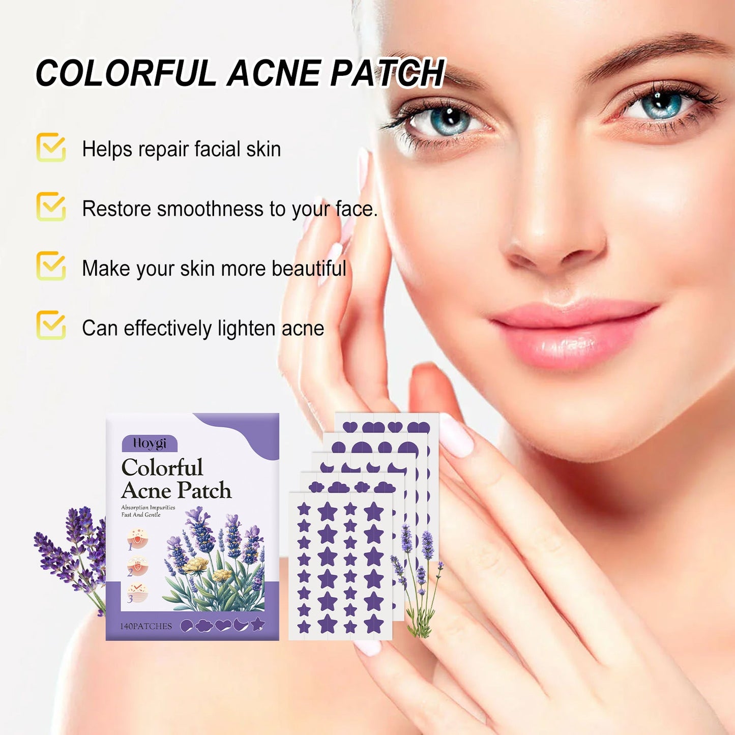 Hoygi purple acne patch repairs acne and blackheads, mild and non-irritating, smooth skin, acne-clearing patch 