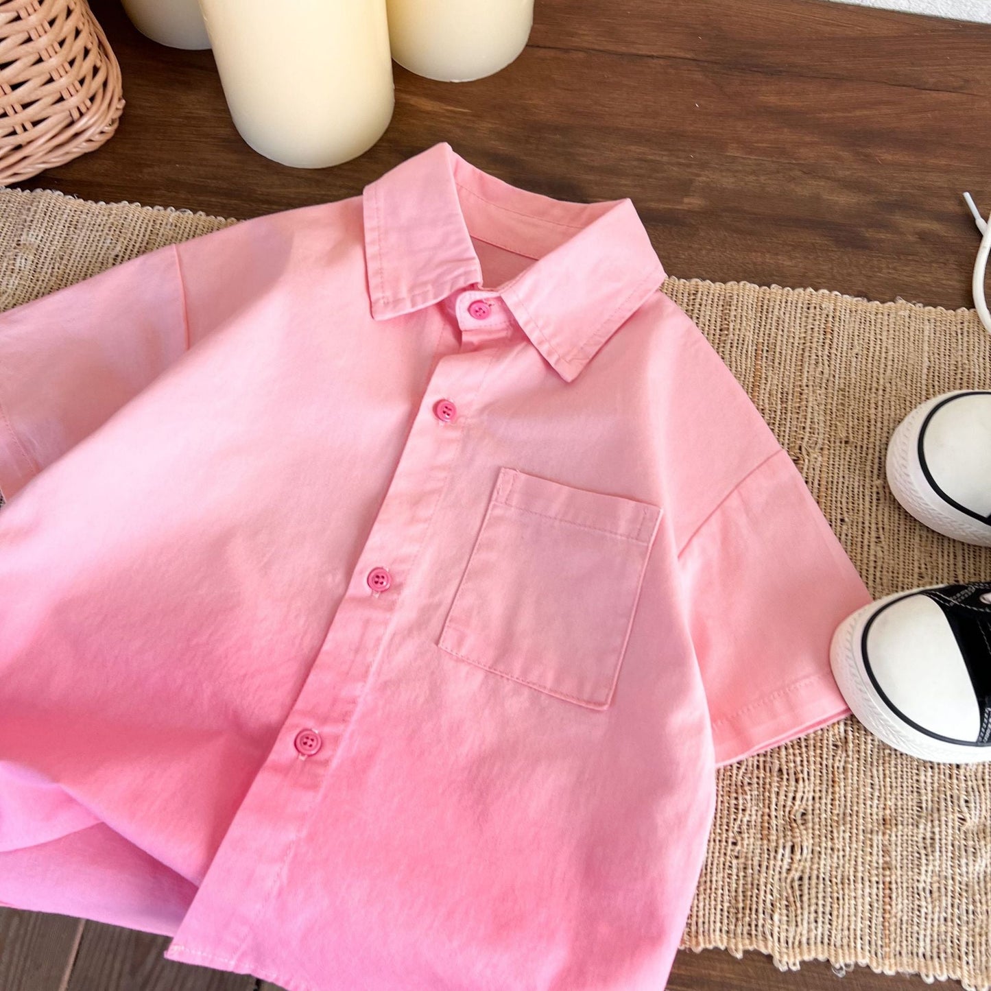 Children's clothing 2024 summer new boys' gradient dyed short-sleeved shirt children's trendy casual versatile pink shirt