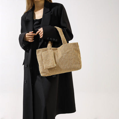 2024 new temperament fashion design solid color crossbody stylish fresh simple texture corduroy large capacity handbag 