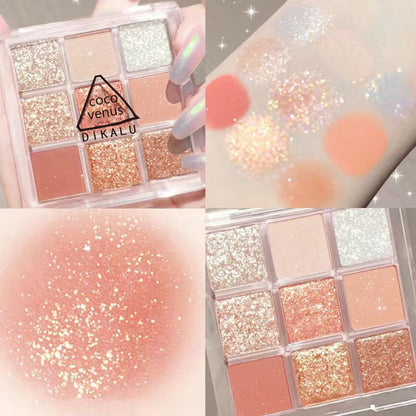 Internet celebrity same transparent nine-color acrylic eyeshadow palette ins nine-square eyeshadow glitter pearlescent affordable 9-color DIKALU