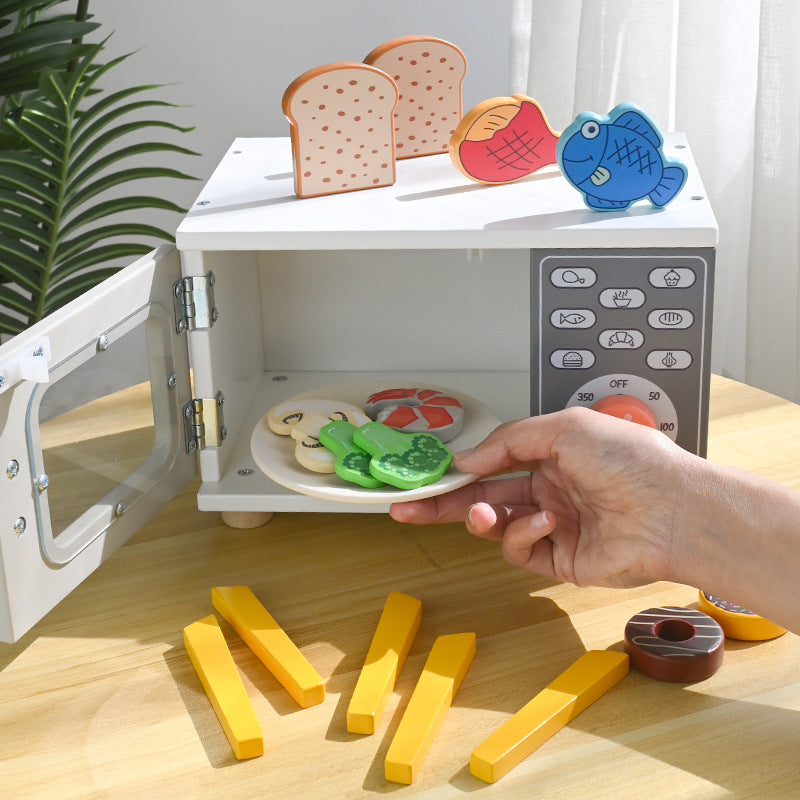 Children's early education wooden fun bread baking dessert simulation kitchen set microwave kitchen play house toys