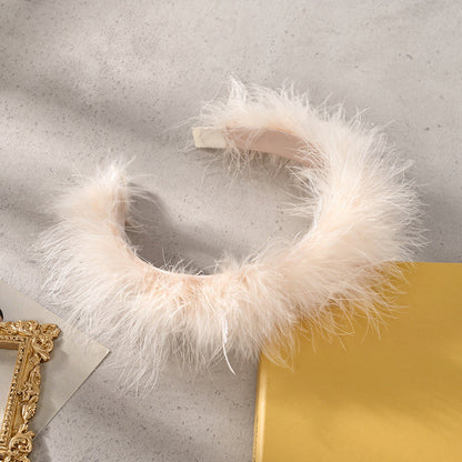 Korean high-end niche ostrich feather large intestine hair ring satin hair band hair ring pig large intestine black free shipping