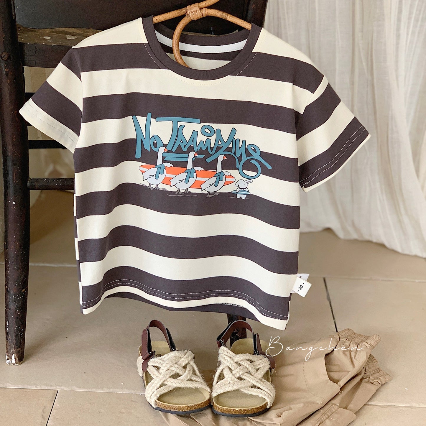 Children's T-shirt Bangcheng 2024 summer new children's clothing duck striped short T Korean version short-sleeved boy top G0152