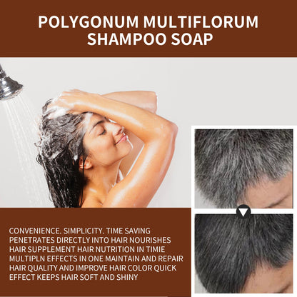 Jaysuing Shampoo Soap Polygonum Multiflorum Essence ជួសជុលសក់ខ្មៅធម្មជាតិ ផ្តល់សំណើម និងរលោង សាប៊ូកក់សក់ 