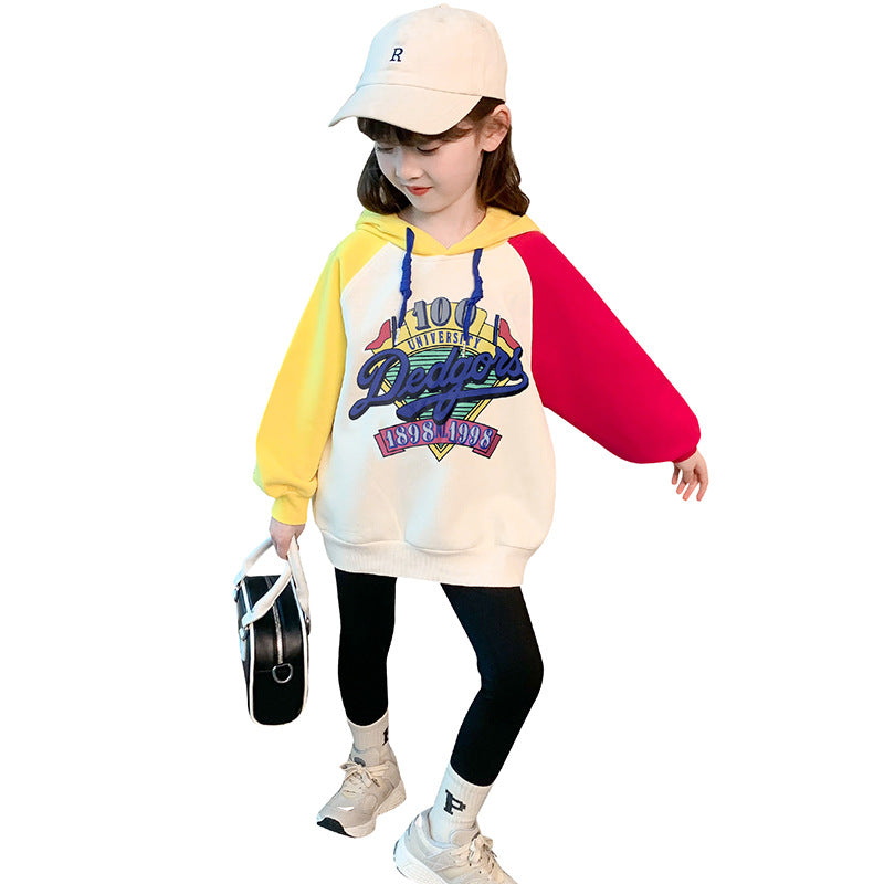 Girls children's spring jacket pullover contrast color stitching sports elastic middle and large children kindergarten elementary school foreign style trend