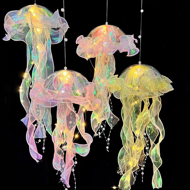 New portable luminous jellyfish lamp finished cage colorful ribbon flashing light night light stall night market octopus wholesale