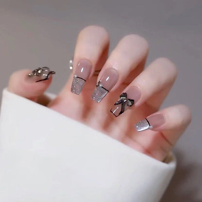 Nail art wearable finished product wholesale medium and long crystal cat's eye aurora broken diamond glass butterfly nail stickers nail piece