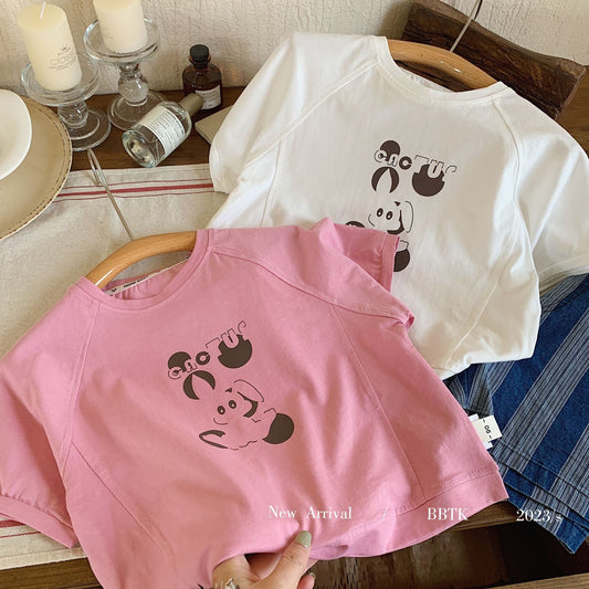 Children's T-shirt 2023 Bangcheng summer style boys and girls Korean simple bunny splicing short-sleeved T-shirt top F0171