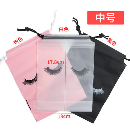 Wholesale grafting eyelash storage bag drawstring cosmetic packaging bag three colors large, medium and small drawstring bag