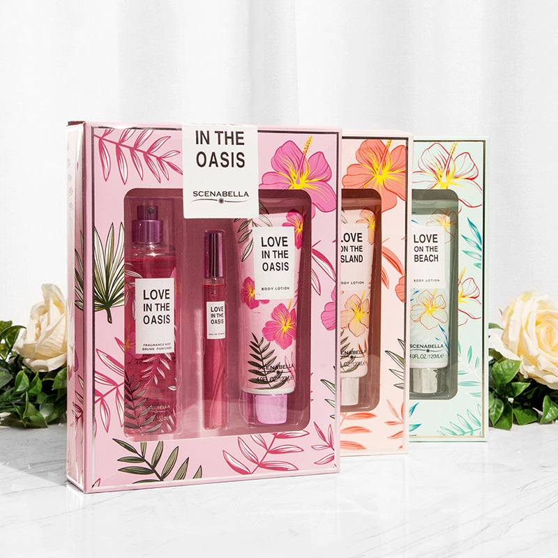 European and American floral and fruity fragrance women's body lotion cross-border skin care lotion perfume body spray gift box set 