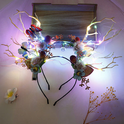 Hot sale luminous antler headband new style Christmas headband big elk flash berry flower ear headdress wholesale