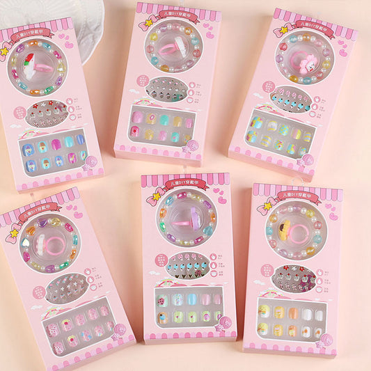 Children's nail stickers girls self-adhesive jelly glue nail stickers finished nail pieces cartoon stickers false nails wear nails