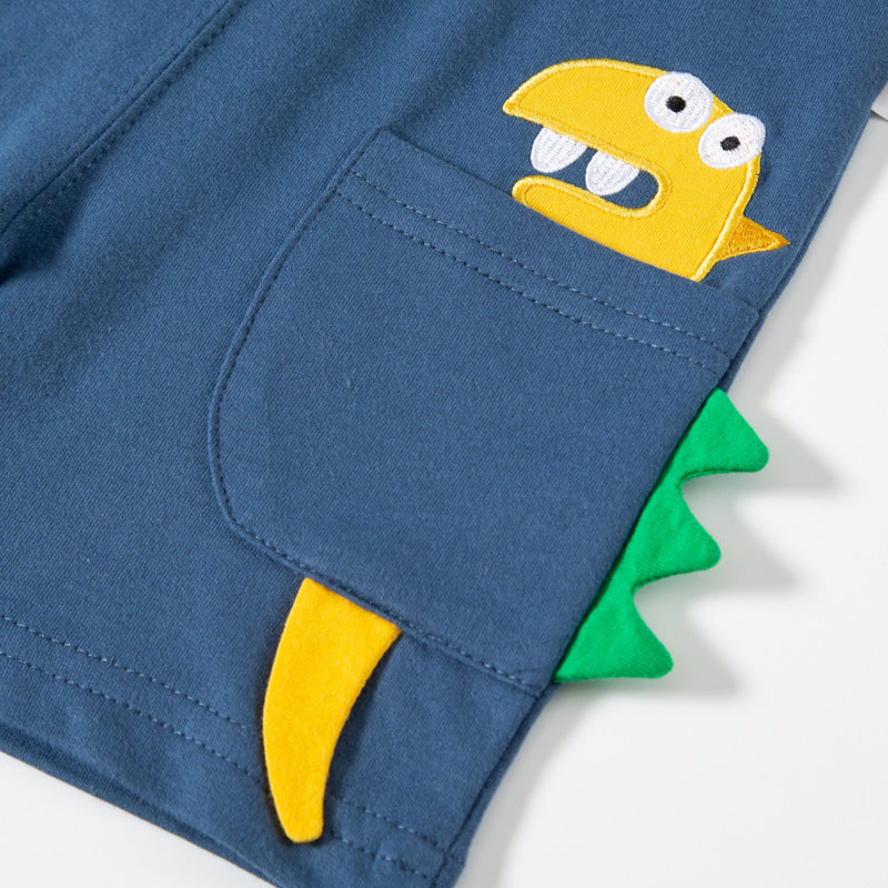 be top children's clothing Korean version children's pants summer pure cotton cartoon dinosaur three-dimensional pocket trendy boy shorts