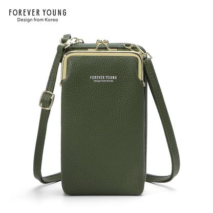 foreveryoung mobile phone bag messenger bag for women simple and fashionable litchi pattern large capacity coin purse foreign trade 