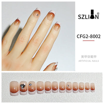 Cross-border special wearable nail tips wholesale French simple ice transparent nail art finished product detachable nail stickers