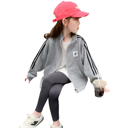 Children's spring jackets for boys and girls baseball jackets cardigans loose elastic fat net red elementary school students trend