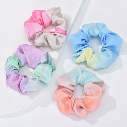 French new tie-dyed large intestine hair band female European and American mixed color simple head flower cloth art hair tie ponytail large intestine hair band