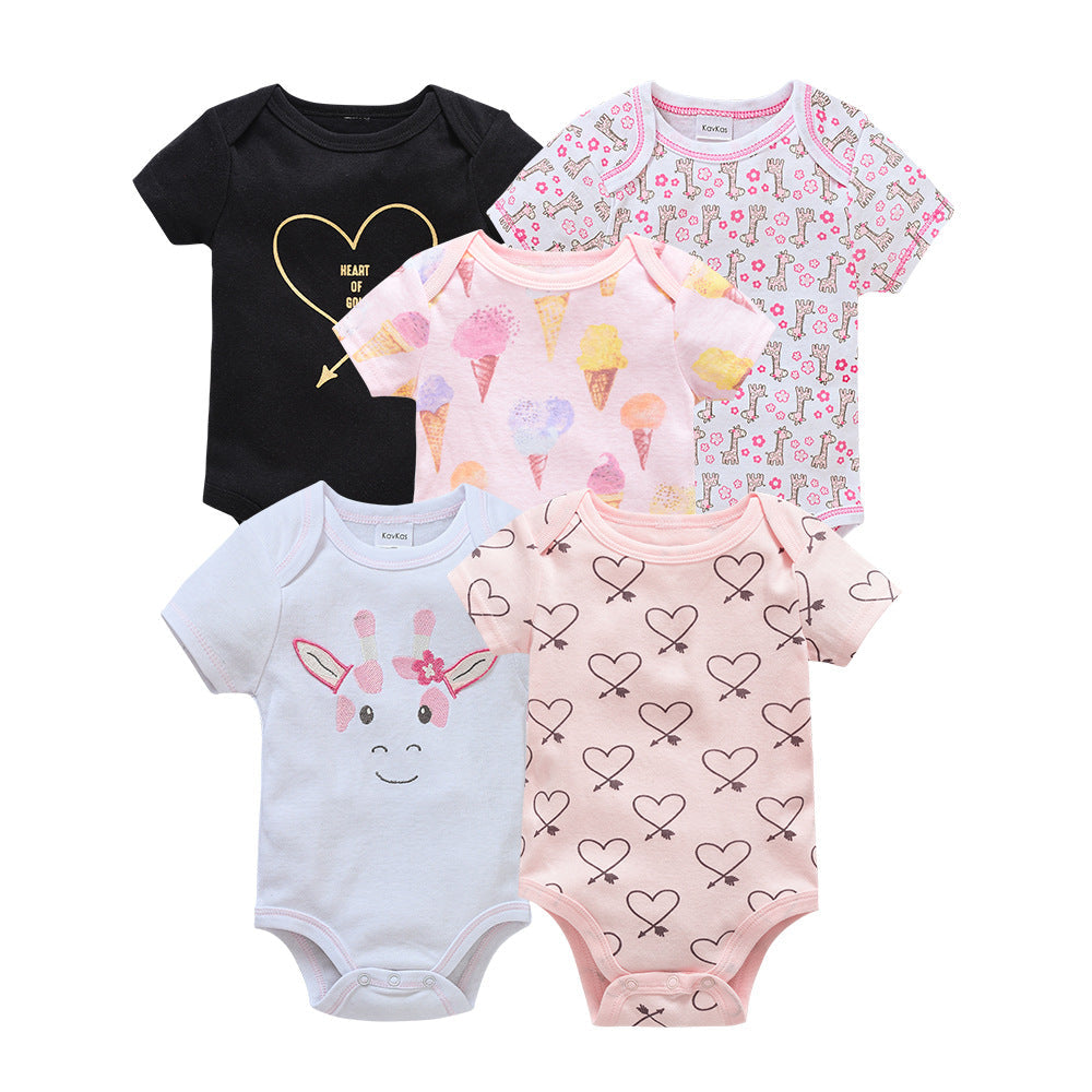 2024 new cotton newborn clothes 5-piece set baby clothes short-sleeved summer foreign trade children's clothing baby jumpsuit wholesale 