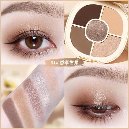 NOVO manufacturer Liuguang five-color eyeshadow palette cold brown powdery texture fine silky easy to smudge matte pearlescent eyeshadow wholesale 