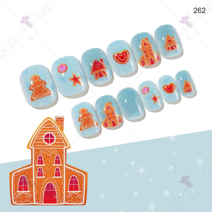 Christmas children's nail tips short wearable nail tips finished cute nail art children's nail art fake nail tips