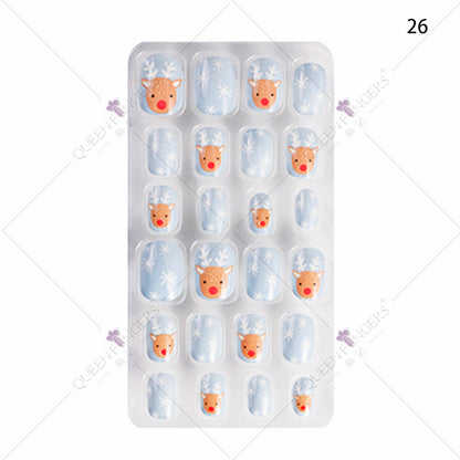 Zhifei manicure 24 ដុំក្នុងបន្ទះ បំណះក្រចកដែលអាចពាក់បាន ក្រចកសិប្បនិម្មិត បំណះកុមារ សិល្បៈក្រចក 