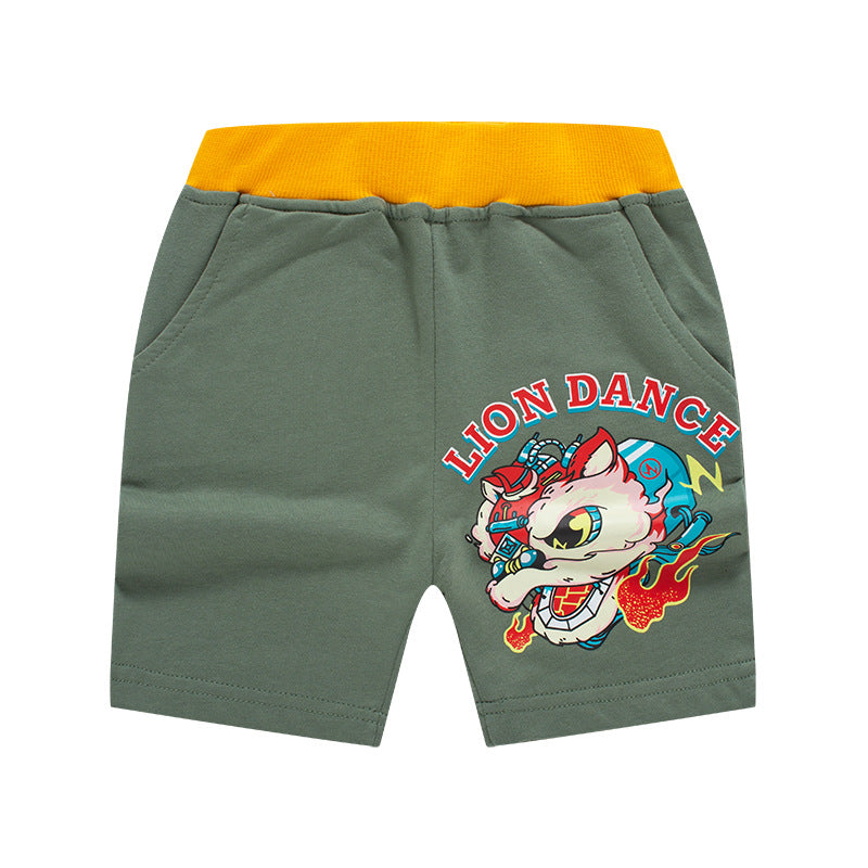 2024 new children's clothing summer new lion print Chinese style shorts summer boys sports pants children's shorts